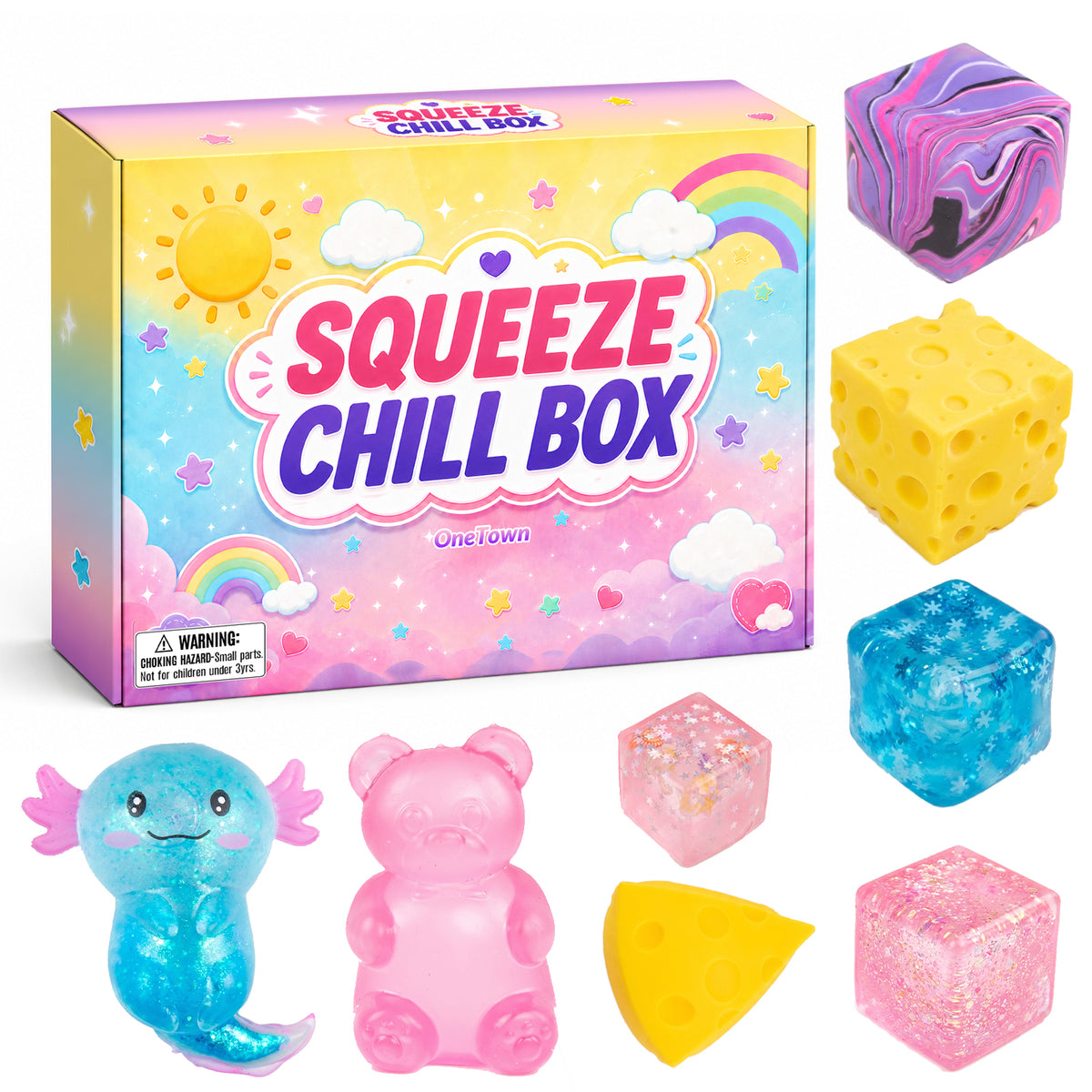 8Pcs Squishies Toys Kit with Gift Box, Cute Squishies and Squeeze Fidget Toys, Soft Sensory Fidget Toy for Adults, Stretchy Anxiety Stress Relief Toy for Party Favors Birthday Gifts (Random Color)
