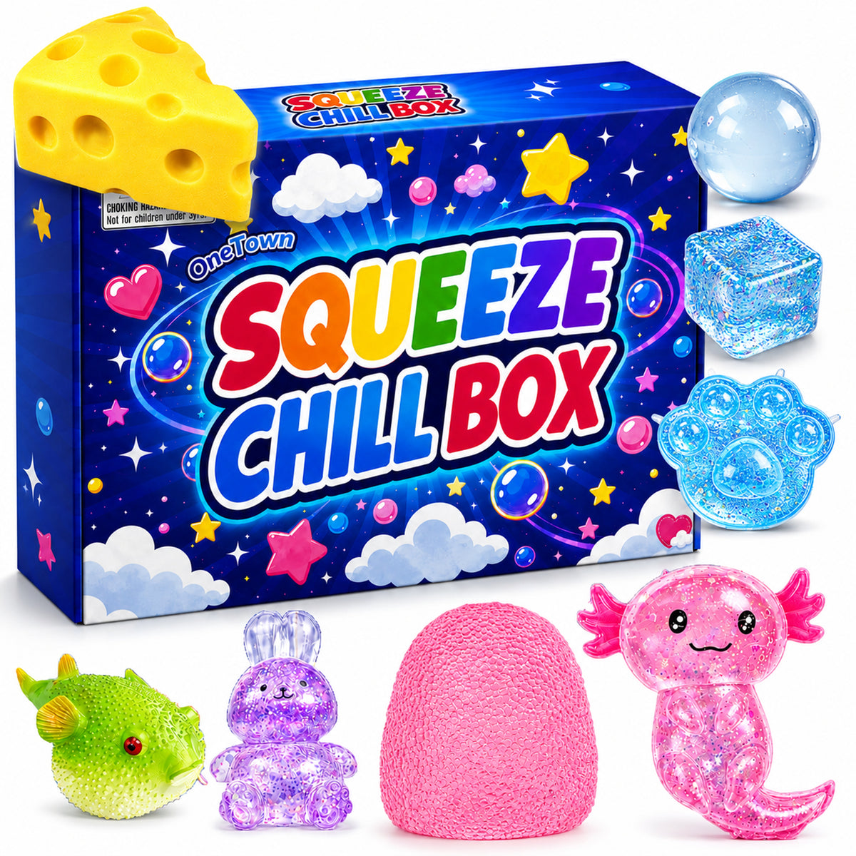 8Pcs Squishies Toys Kit with Gift Box, Cute Axolotl, Cat Paw & Cheese Squishies, Slow - Rebound Sensory Fidget Toys, Soft Squeeze Stress Relief Toy for Adults, Party Favors & Gifts (Random Color)