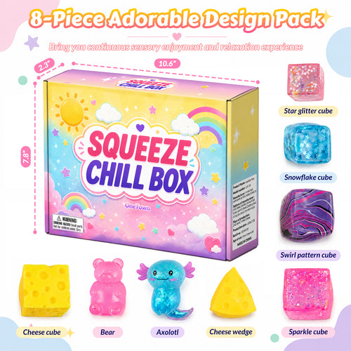 8Pcs Squishies Toys Kit with Gift Box, Cute Squishies and Squeeze Fidget Toys, Soft Sensory Fidget Toy for Adults, Stretchy Anxiety Stress Relief Toy for Party Favors Birthday Gifts (Random Color)