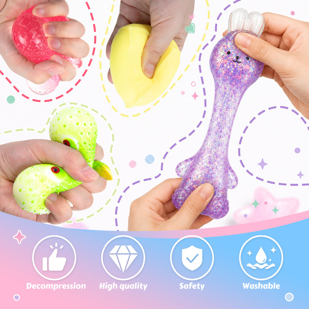 8Pcs Squishies Toys Kit with Gift Box, Cute Axolotl, Cat Paw & Cheese Squishies, Slow - Rebound Sensory Fidget Toys, Soft Squeeze Stress Relief Toy for Adults, Party Favors & Gifts (Random Color)