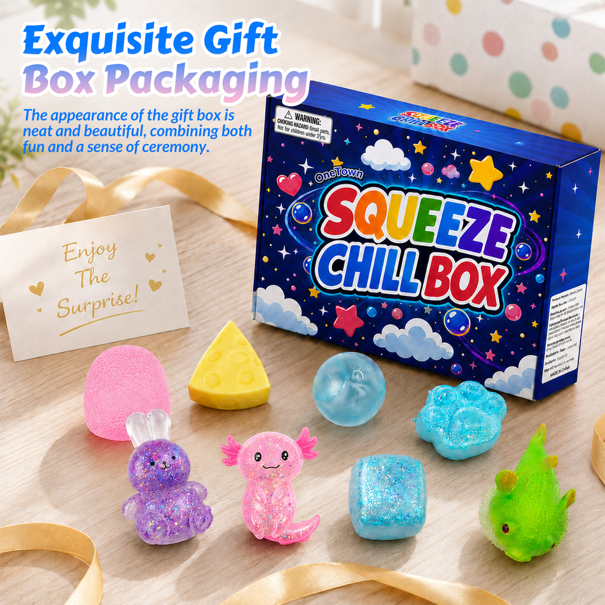8Pcs Squishies Toys Kit with Gift Box, Cute Axolotl, Cat Paw & Cheese Squishies, Slow - Rebound Sensory Fidget Toys, Soft Squeeze Stress Relief Toy for Adults, Party Favors & Gifts (Random Color)