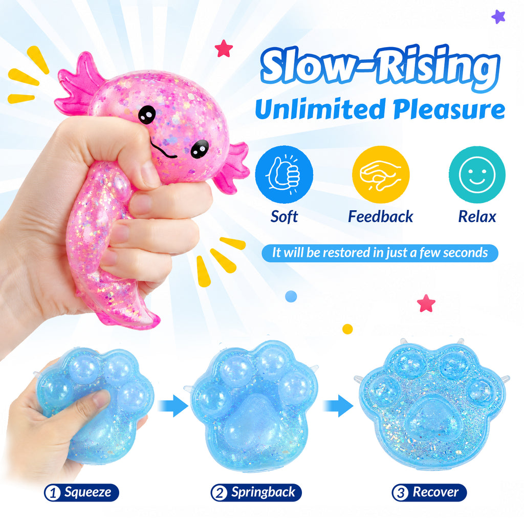 5Pcs Squishies Toys Kit with Gift Box, Cute Squishies and Squeeze Fidget Toys, Soft Durable Sensory Stretchy Toy, Anxiety Stress Relief Toy for Adults, Party Favors Birthday Gifts (Random Color)
