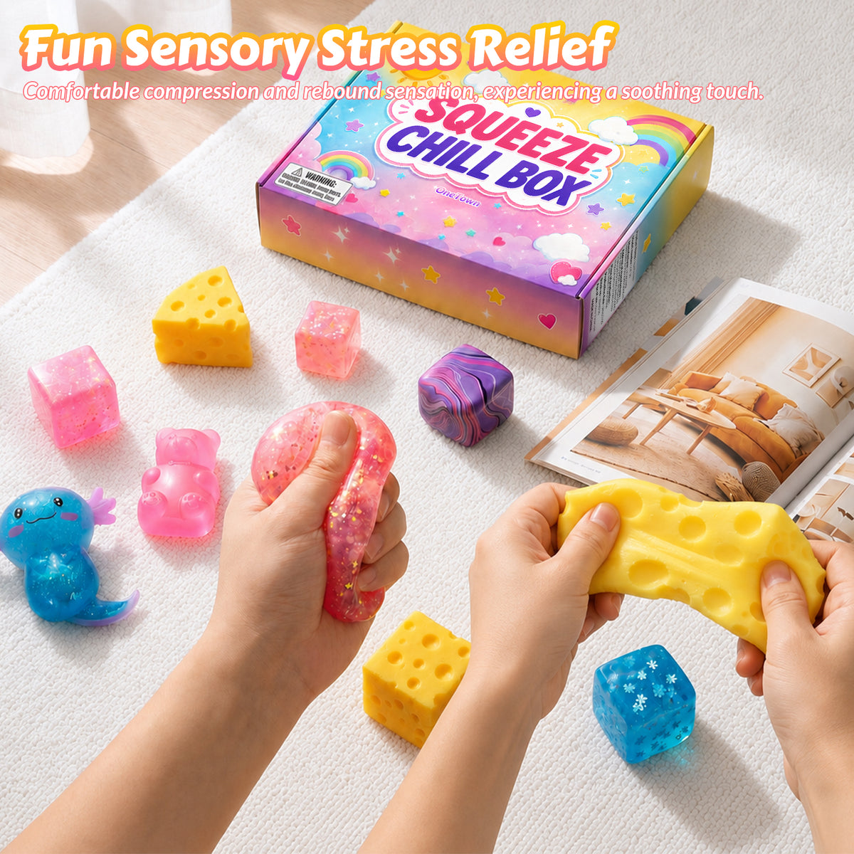 8Pcs Squishies Toys Kit with Gift Box, Cute Squishies and Squeeze Fidget Toys, Soft Sensory Fidget Toy for Adults, Stretchy Anxiety Stress Relief Toy for Party Favors Birthday Gifts (Random Color)