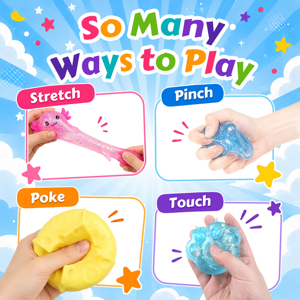 5Pcs Squishies Toys Kit with Gift Box, Cute Squishies and Squeeze Fidget Toys, Soft Durable Sensory Stretchy Toy, Anxiety Stress Relief Toy for Adults, Party Favors Birthday Gifts (Random Color)